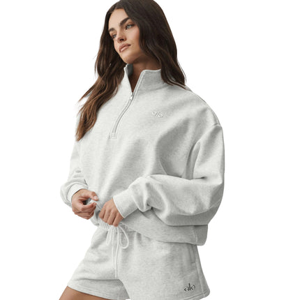 alo Women's Accolade 1/4 Zip Pullover White Heather