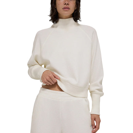 alo Women's Waffle Weekend Escape Mock Neck Long Sleeve Ivory