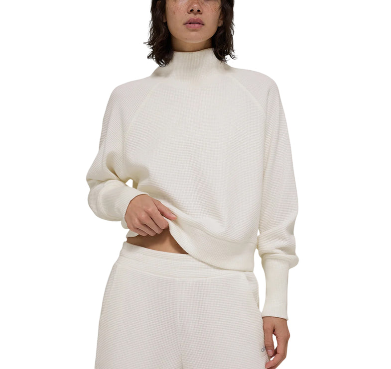 alo Women's Waffle Weekend Escape Mock Neck Long Sleeve Ivory