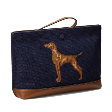 Polo Ralph Lauren Women's Dog-Embroidered Canvas Large Pouch Lauren Navy/Lauren Tan