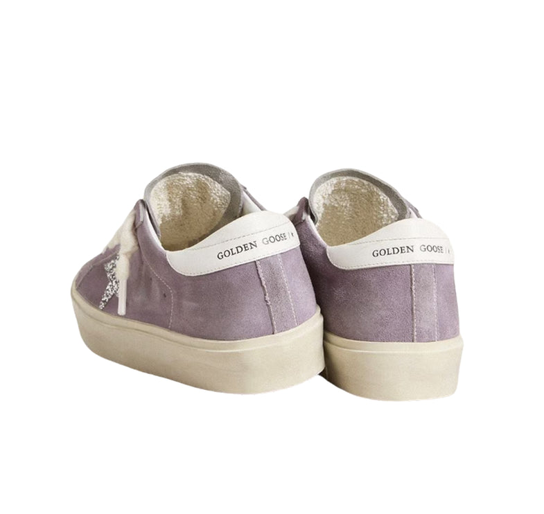 Golden Goose Women's Hi Star in Purple Suede with Silver Glitter Star