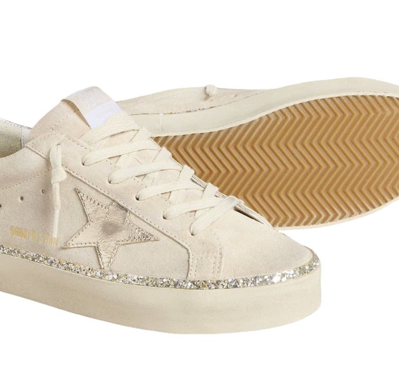 Golden Goose Women's Hi Star in Suede with Silver Metallic Leather Star and Heel Tab