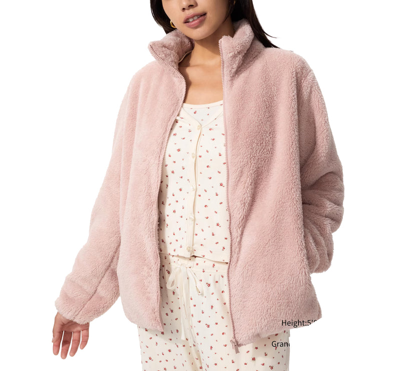 Uniqlo Women's Fluffy Yarn Fleece Full-Zip Jacket 12 Pink