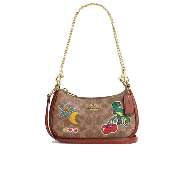 Coach Women's Teri Mini Crossbody Bag In Signature Canvas With Sticker Print Gold/Tan Multi