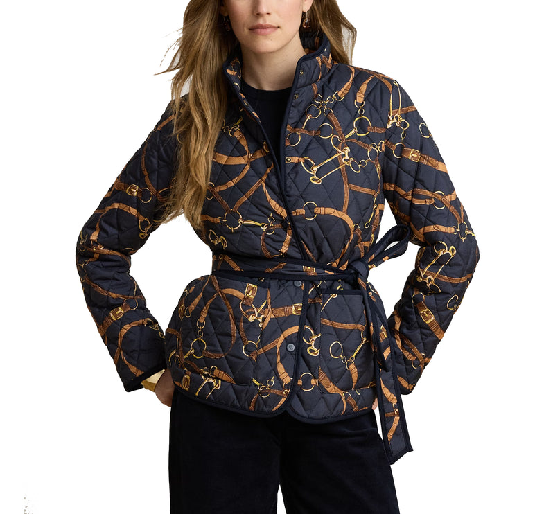Polo Ralph Lauren Women's Belting-Print Quilted Mockneck Jacket Dark Navy