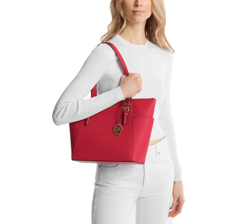 Michael Kors Women's Charlotte Large Saffiano Leather Top-Zip Tote Bag Bright Red