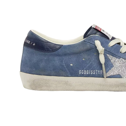 Golden Goose Women's Super-Star Star in Denim Blue Suede with Silver Glitter Star