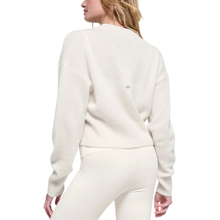 alo Women's Wool Cashmere Cropped New Class Crewneck Sweater Ivory