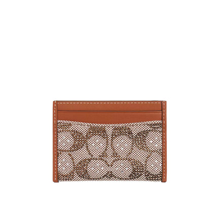 Coach Women's Essential Card Case In Crystal Signature Jacquard Silver/Burnished Amber