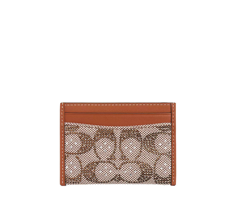 Coach Women's Essential Card Case In Crystal Signature Jacquard Silver/Burnished Amber