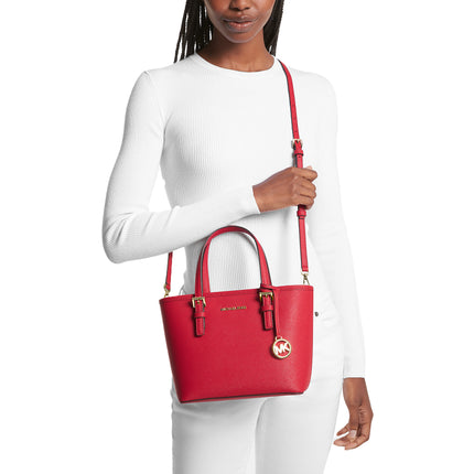 Michael Kors Women's Jet Set Travel Extra Small Saffiano Leather Top Zip Tote Bag Bright Red