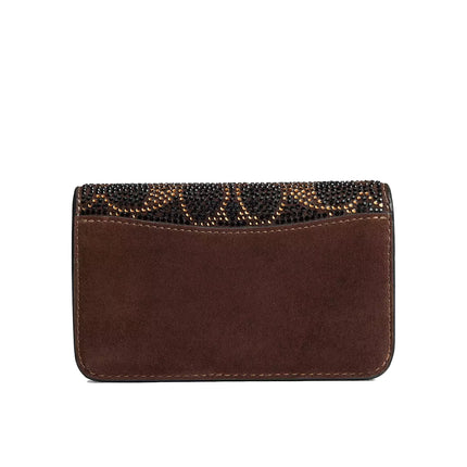 Coach Women's Essential Slim Card Case With Crystal Signature Brass/Dark Chocolate