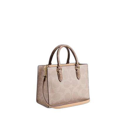 Coach Women's Maggie Small Tote Bag In Blocked Signature Canvas Gold/Sand/Tan