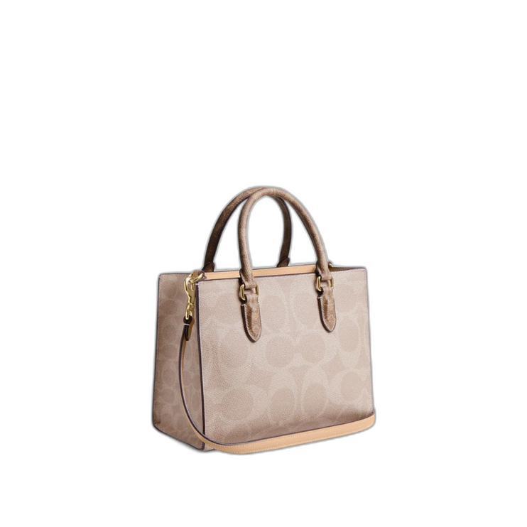 Coach Women's Maggie Small Tote Bag In Blocked Signature Canvas Gold/Sand/Tan
