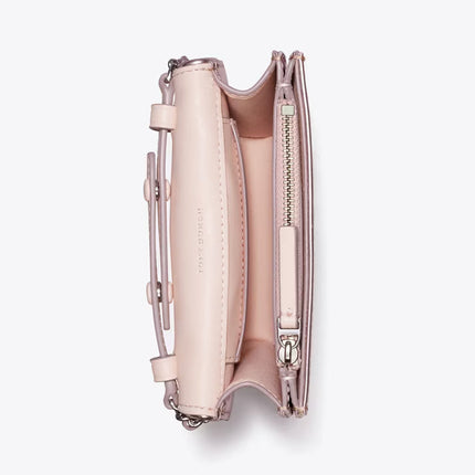 Tory Burch Women's Mini Fleming Metallic Square Quilt Crossbody Sparkle Pink