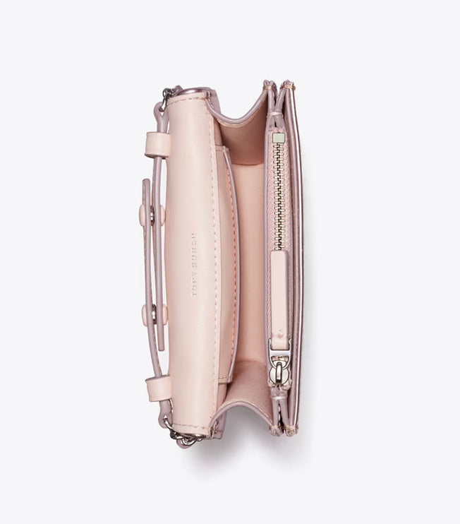 Tory Burch Women's Mini Fleming Metallic Square Quilt Crossbody Sparkle Pink