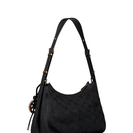 Michael Kors Women's Nolita Medium Whipstitched Logo Leather Shoulder Bag Black/Gold