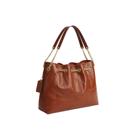 Coach Women's Evelyn Shoulder Bag With Quilting And Charm Gold/Cinnamon