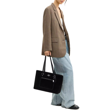 Coach Women's Station Tote Bag Suede/Silver/Black