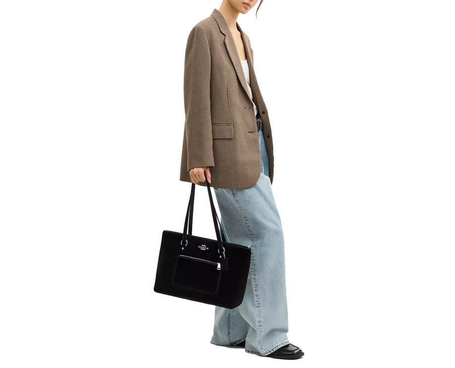 Coach Women's Station Tote Bag Suede/Silver/Black