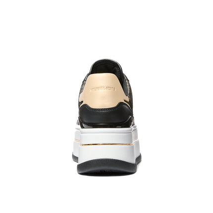 Michael Kors Women's Hayes Metallic Empire Monogram and Leather Trainer Black/Pale Gold