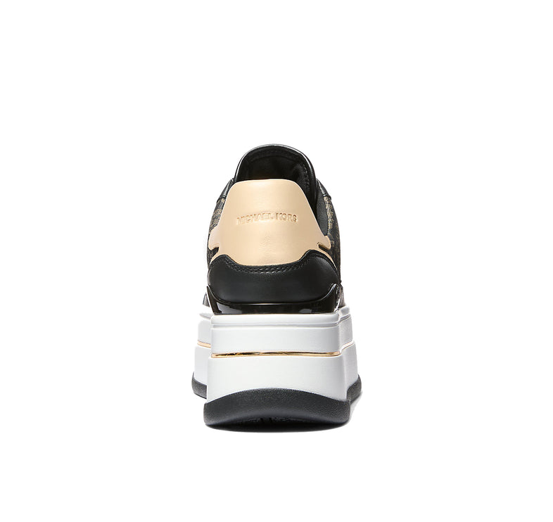 Michael Kors Women's Hayes Metallic Empire Monogram and Leather Trainer Black/Pale Gold