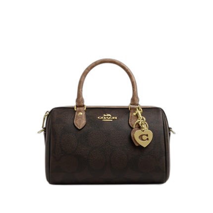 Coach Women's Hearts Key Ring In Signature Canvas Gold/Tan/Brown