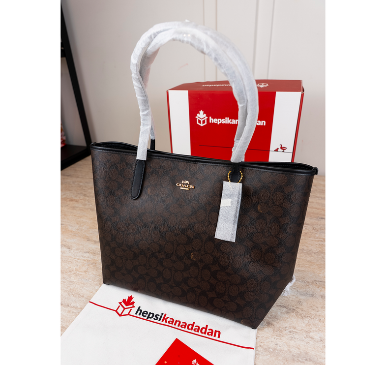 Coach Women's City Tote Bag In Signature Canvas Gold/Walnut/Black