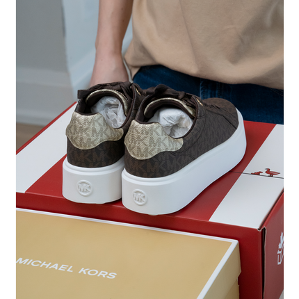 Michael Kors Women's Romey Metallic Two Tone Signature Logo Platform Sneaker Brown