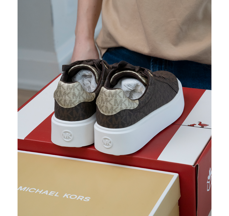 Michael Kors Women's Romey Metallic Two Tone Signature Logo Platform Sneaker Brown