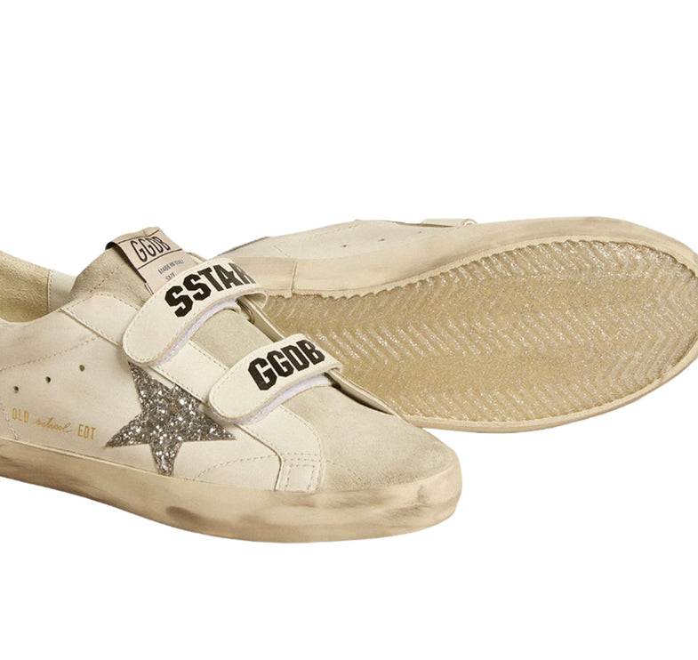 Golden Goose Women's Old School with Silver Glitter Star and Ice Gray