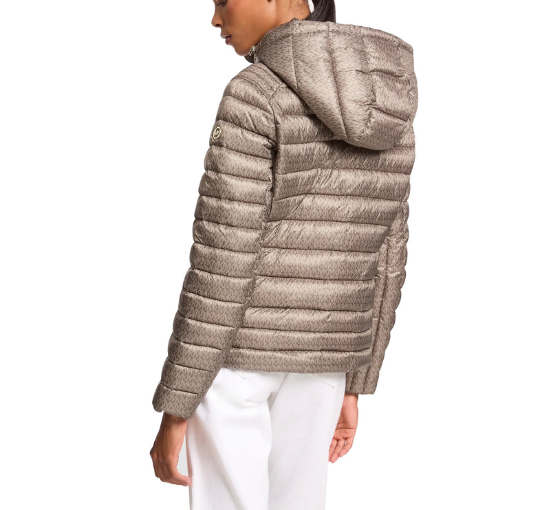 Michael Kors Women's Chevron Quilted Jacket Mushroom Logo