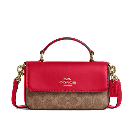 Coach Women's Mini Josie Top Handle Bag In Signature Canvas Gold/Tan/Carnation