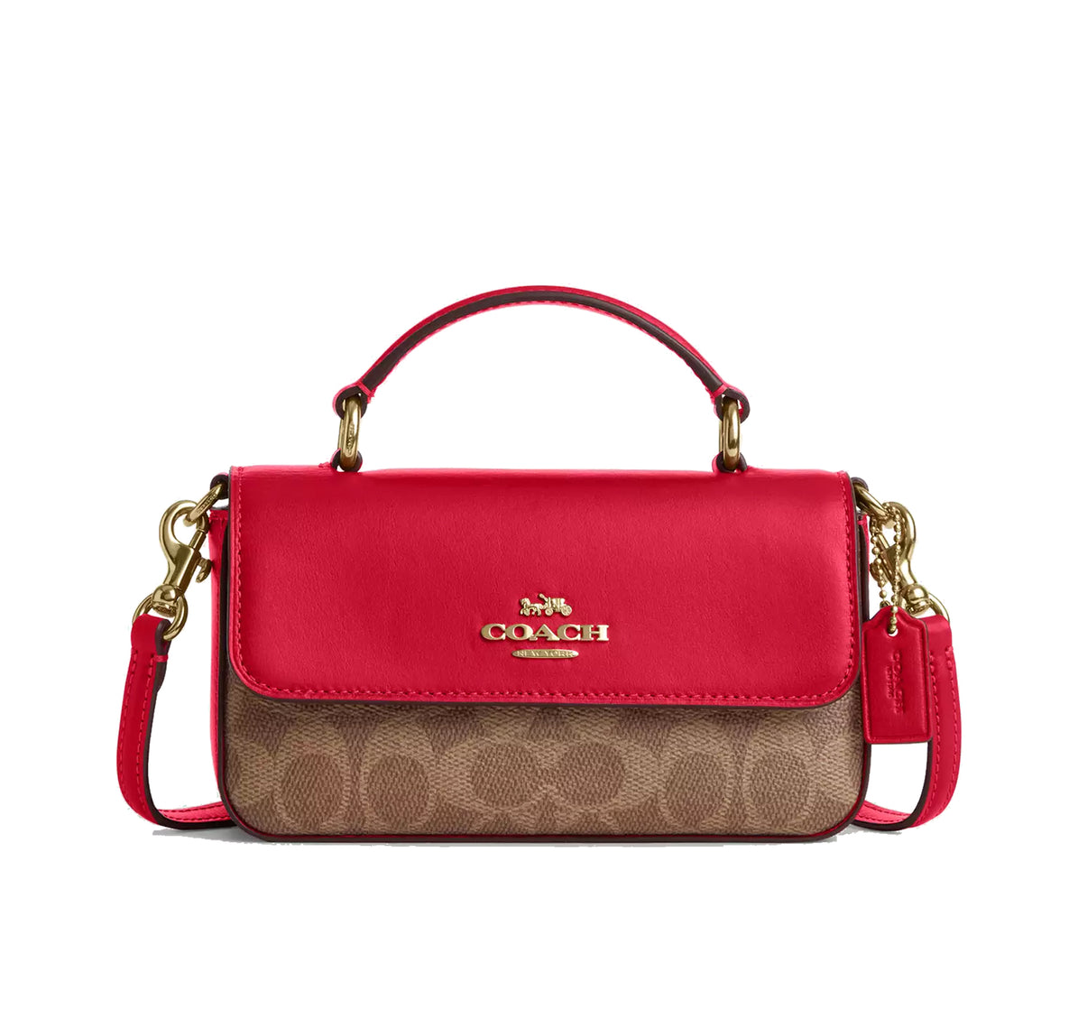 Coach Women's Mini Josie Top Handle Bag In Signature Canvas Gold/Tan/Carnation