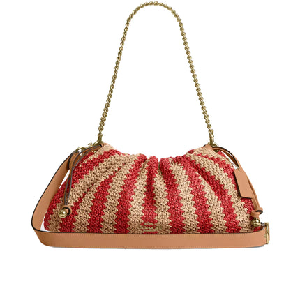 Coach Women's Faye Large Shoulder Bag With Stripes Gold/Red/Tan