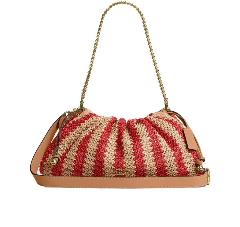 Coach Women's Faye Large Shoulder Bag With Stripes Gold/Red/Tan