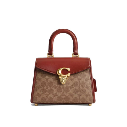 Coach Women's Sammy Top Handle Bag 21 In Signature Canvas Brass/Tan/Rust