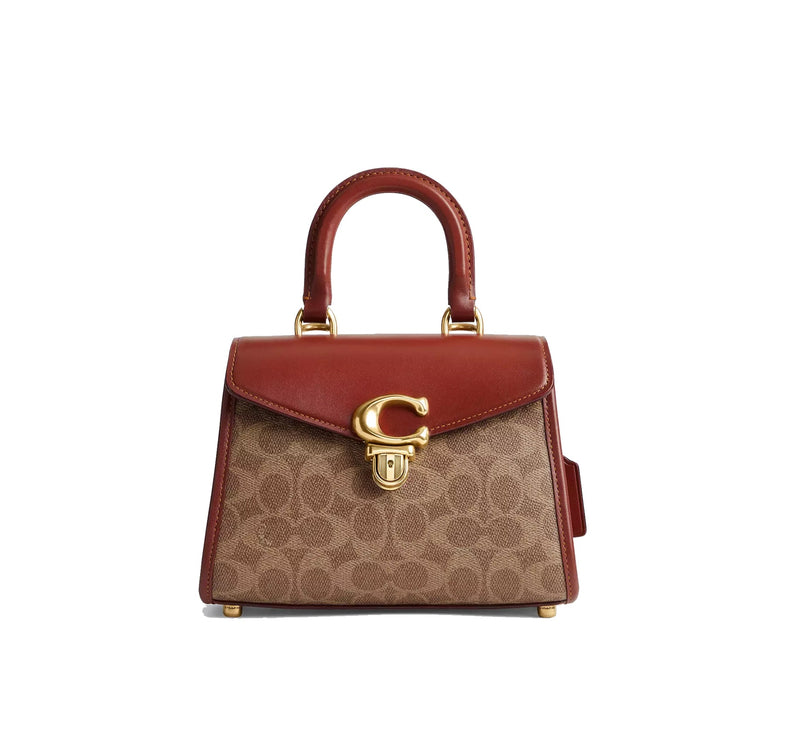 Coach Women's Sammy Top Handle Bag 21 In Signature Canvas Brass/Tan/Rust