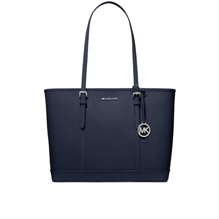 Michael Kors Women's Jet Set Travel Large Saffiano Leather Tote Bag Navy/Silver