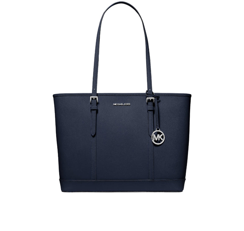 Michael Kors Women's Jet Set Travel Large Saffiano Leather Tote Bag Navy/Silver