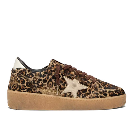 Golden Goose Women's Women's Ball Star in Leopard Print Pony Skin with Platinum Leather Star and White