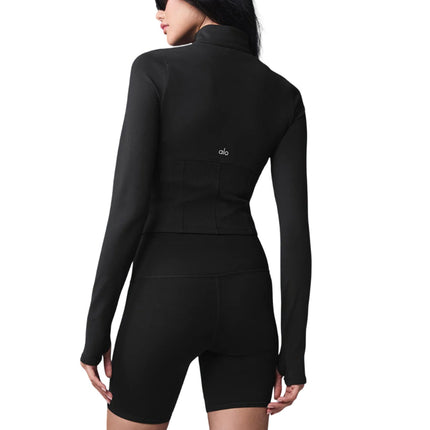 alo Women's Airbrush Corset Full Zip Jacket Black