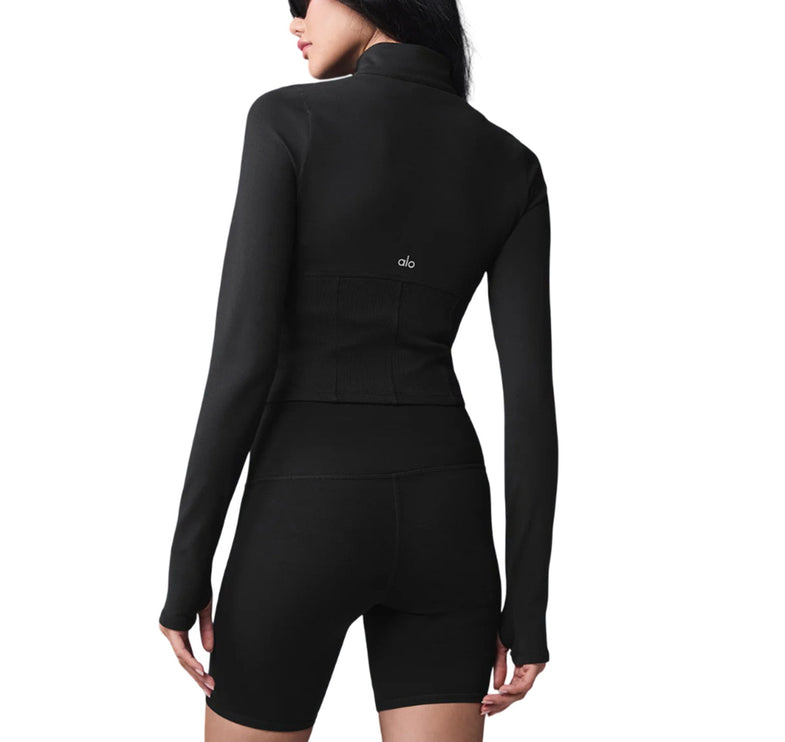 alo Women's Airbrush Corset Full Zip Jacket Black