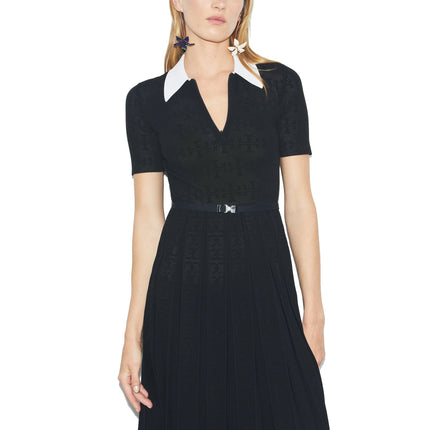 Tory Burch Women's T-Monogram Pointelle Pleated Dress Black