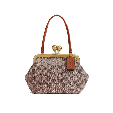 Coach Women's Kisslock Frame Bag 16 In Crystal Signature Jacquard Brass/Burnished Amber