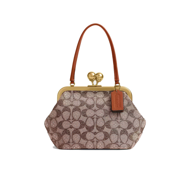 Coach Women's Kisslock Frame Bag 16 In Crystal Signature Jacquard Brass/Burnished Amber