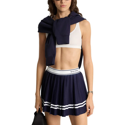 Sporty & Rich Women's Italic Logo Pleated Skirt Navy/White