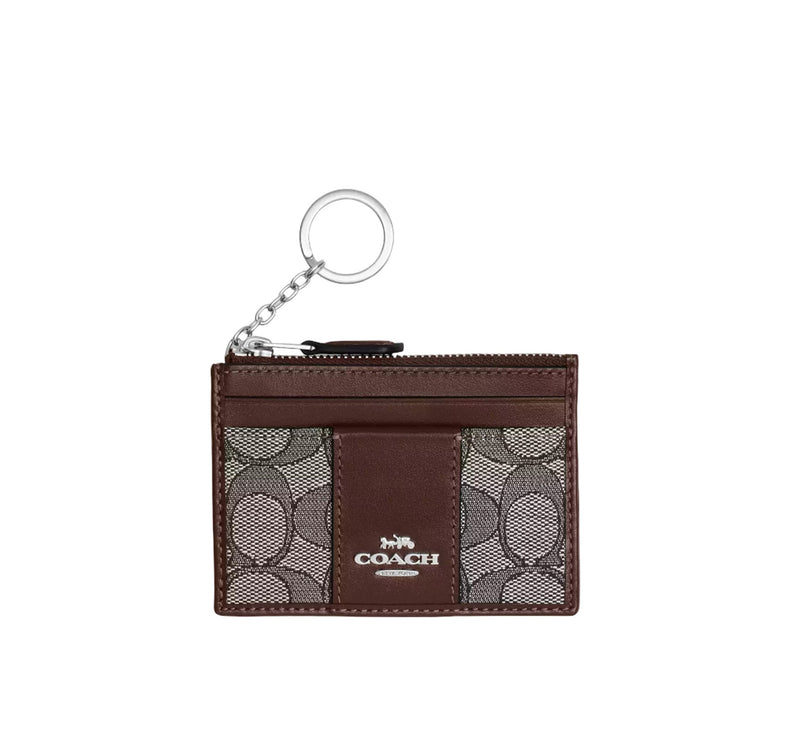 Coach Women's Mini Id Skinny In Signature Jacquard Silver/Oak/Maple