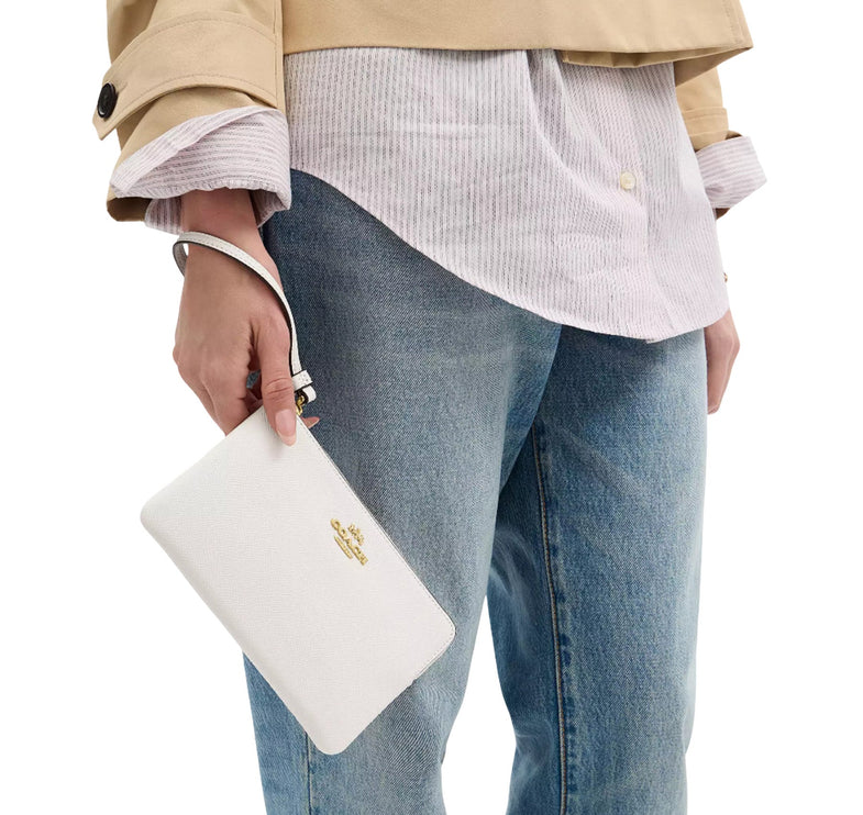 Coach Women's Large Corner Zip Wristlet Gold/Chalk