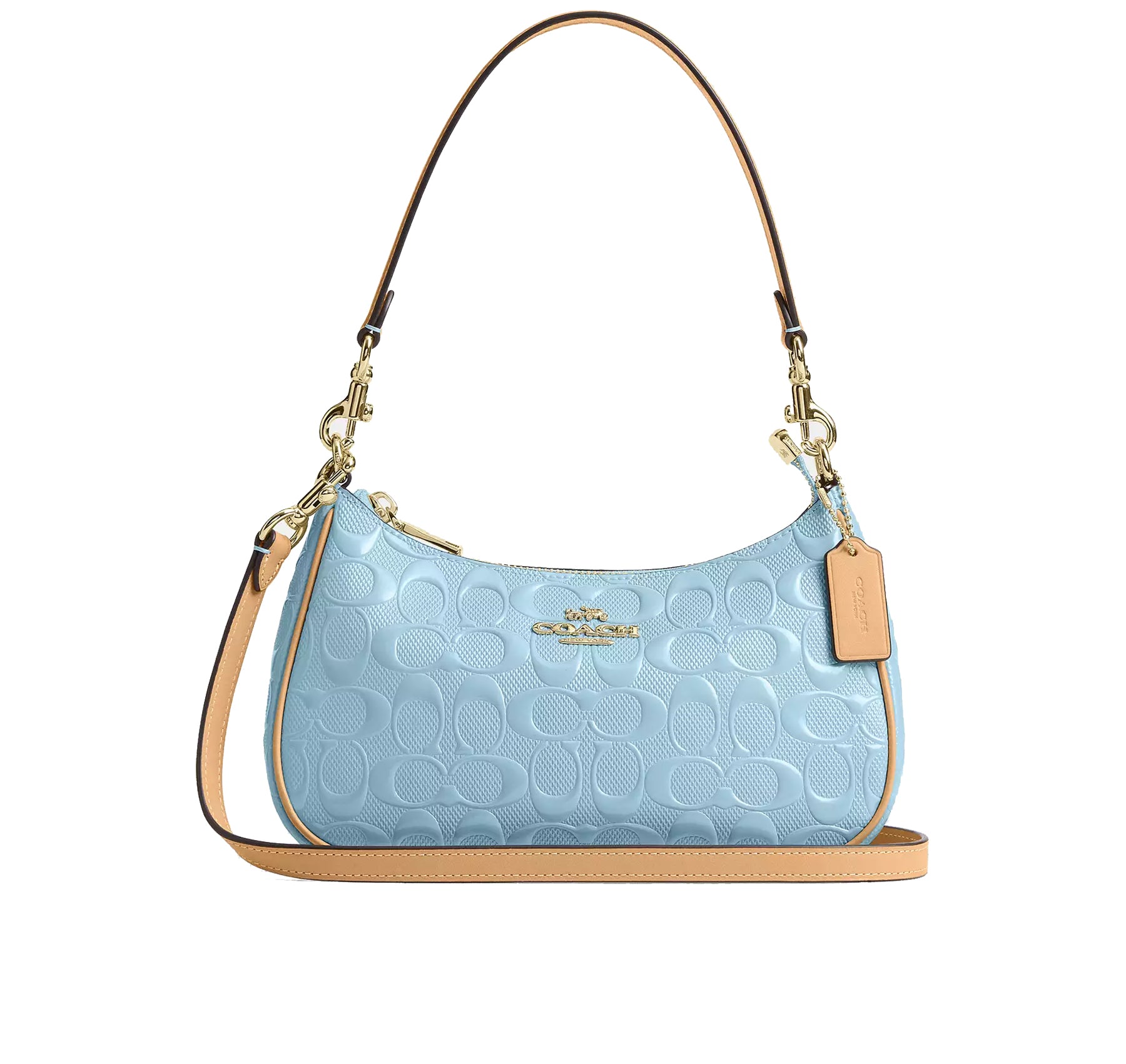 【未使用級】COACH handbag Signature light blue Coach Women's Teri Shoulder Bag In Signature Leather Gold/Light